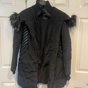 Noize Black Puffer Jacket with Faux Fur Trim